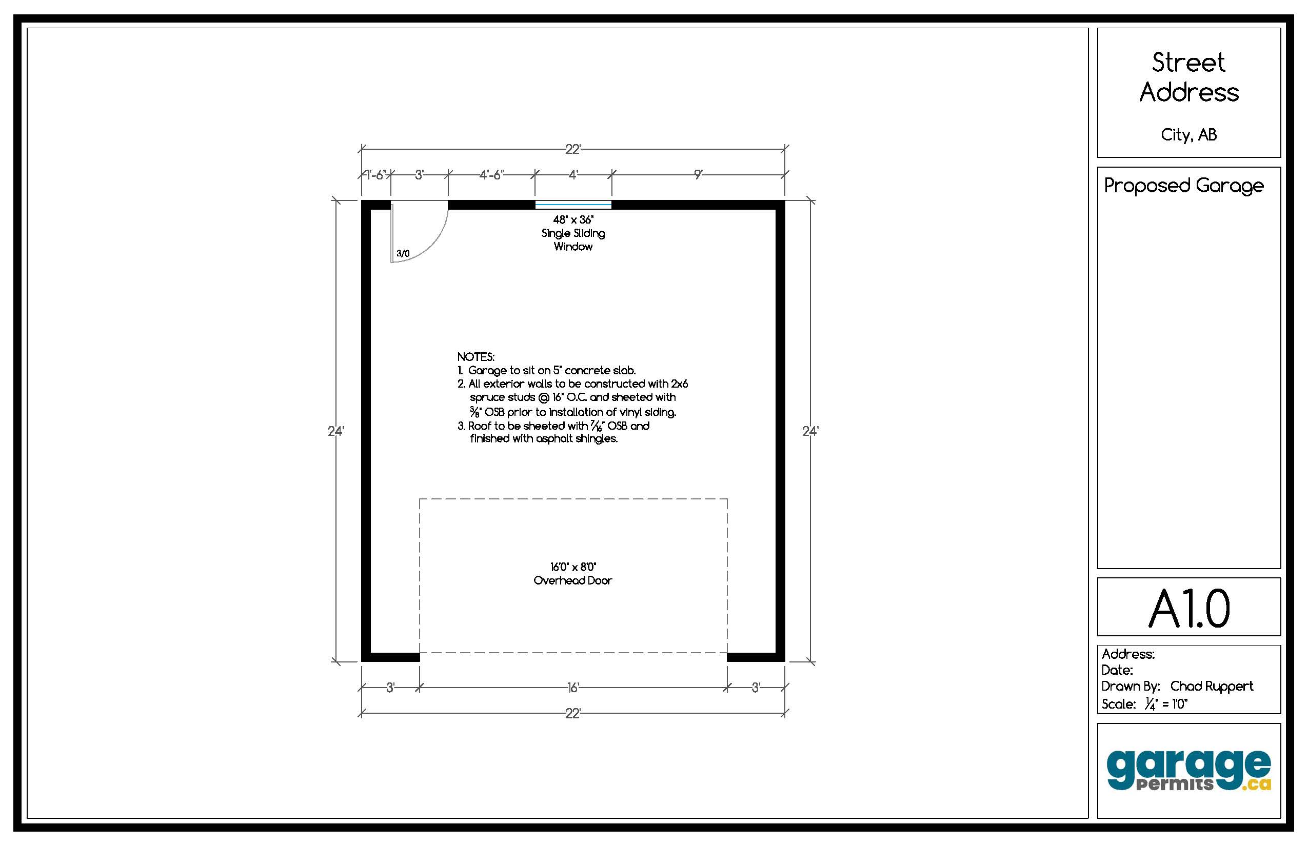 Detached garage permit floorplan sample drawing