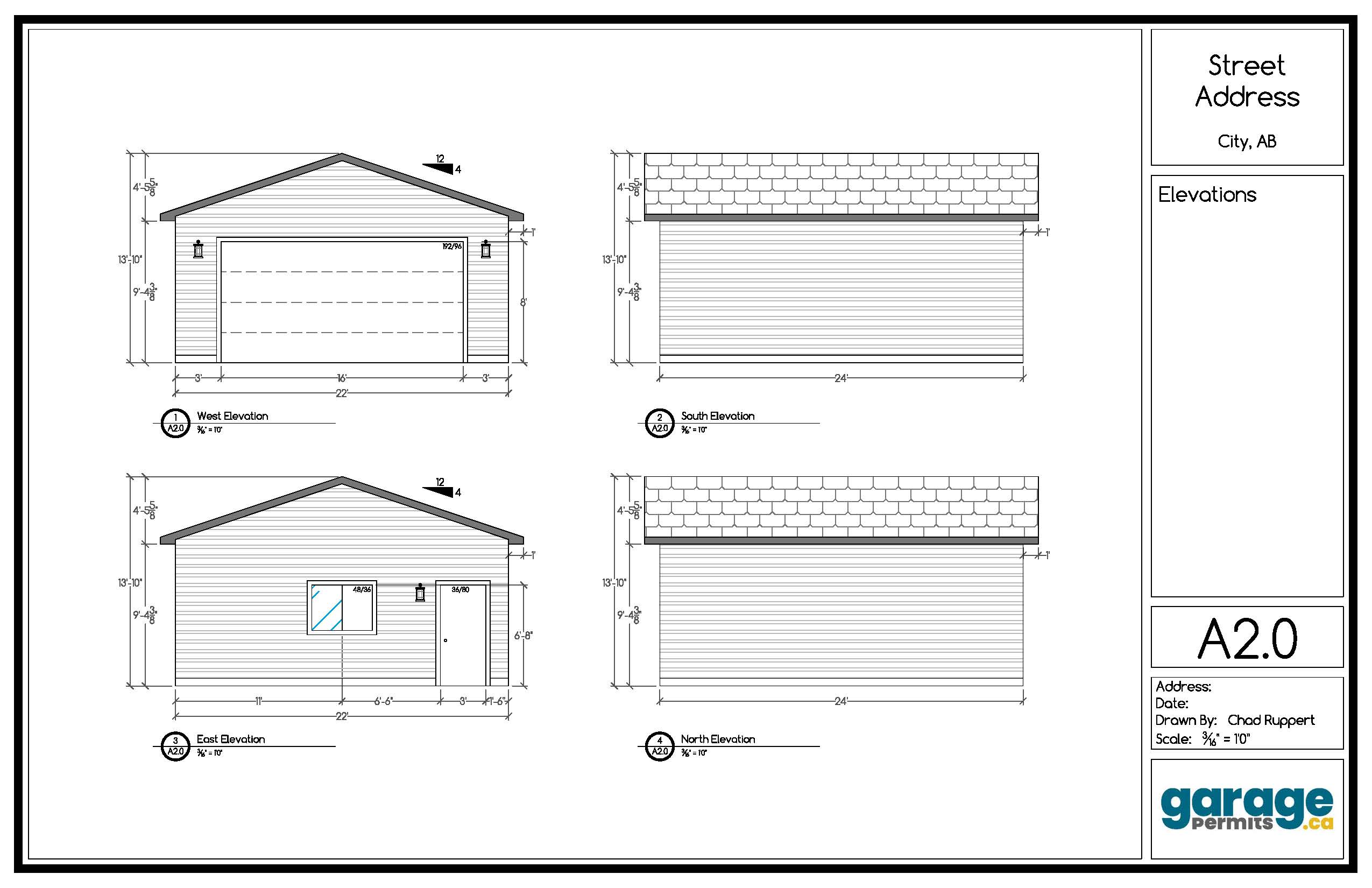 Detached garage permit elevation sample drawing