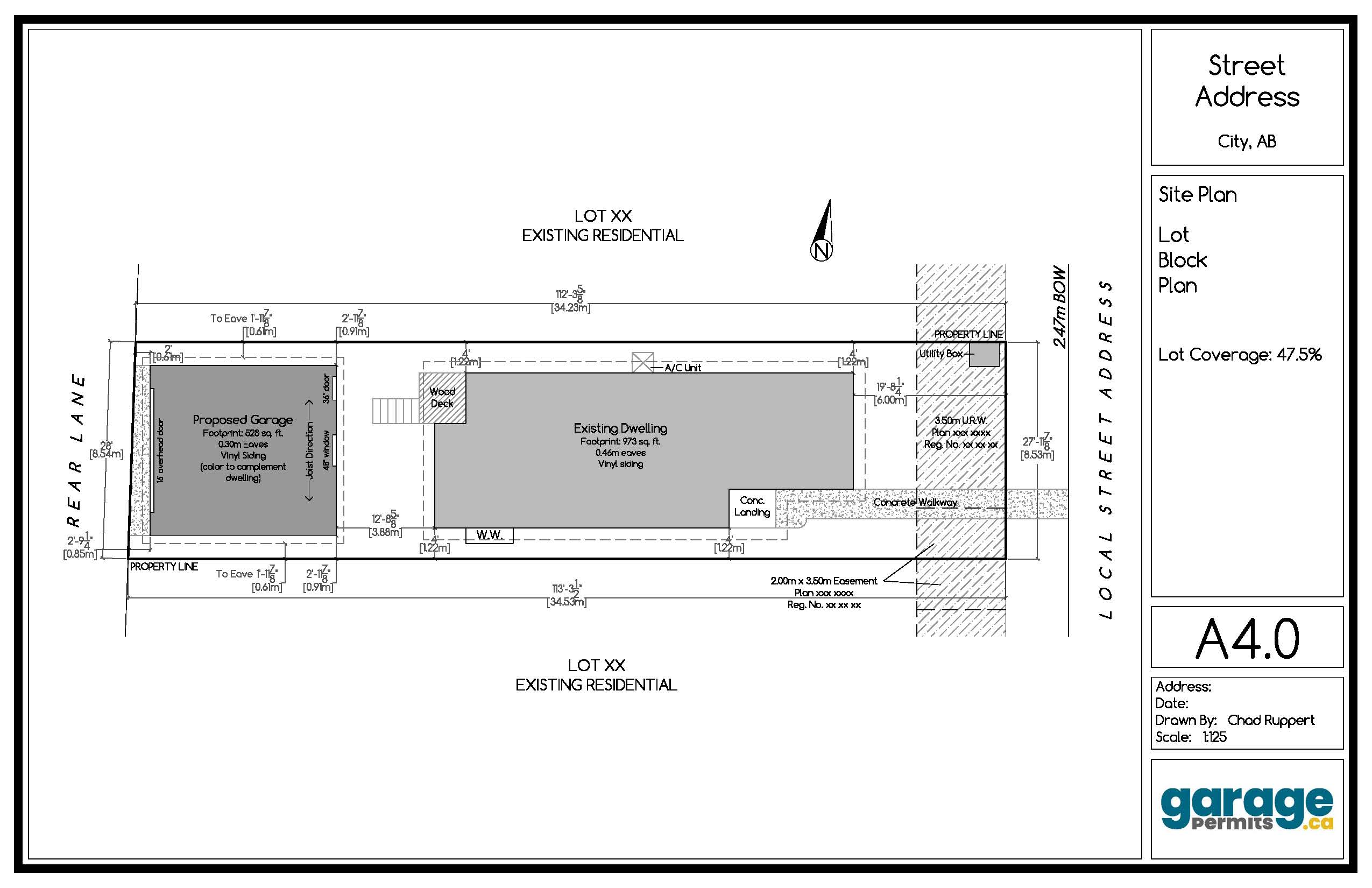 Detached garage permit site plan sample drawing